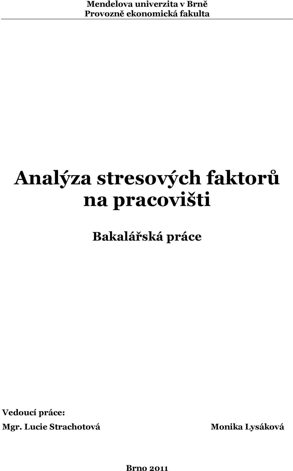 faktorů na pracovišti Bakalářská práce