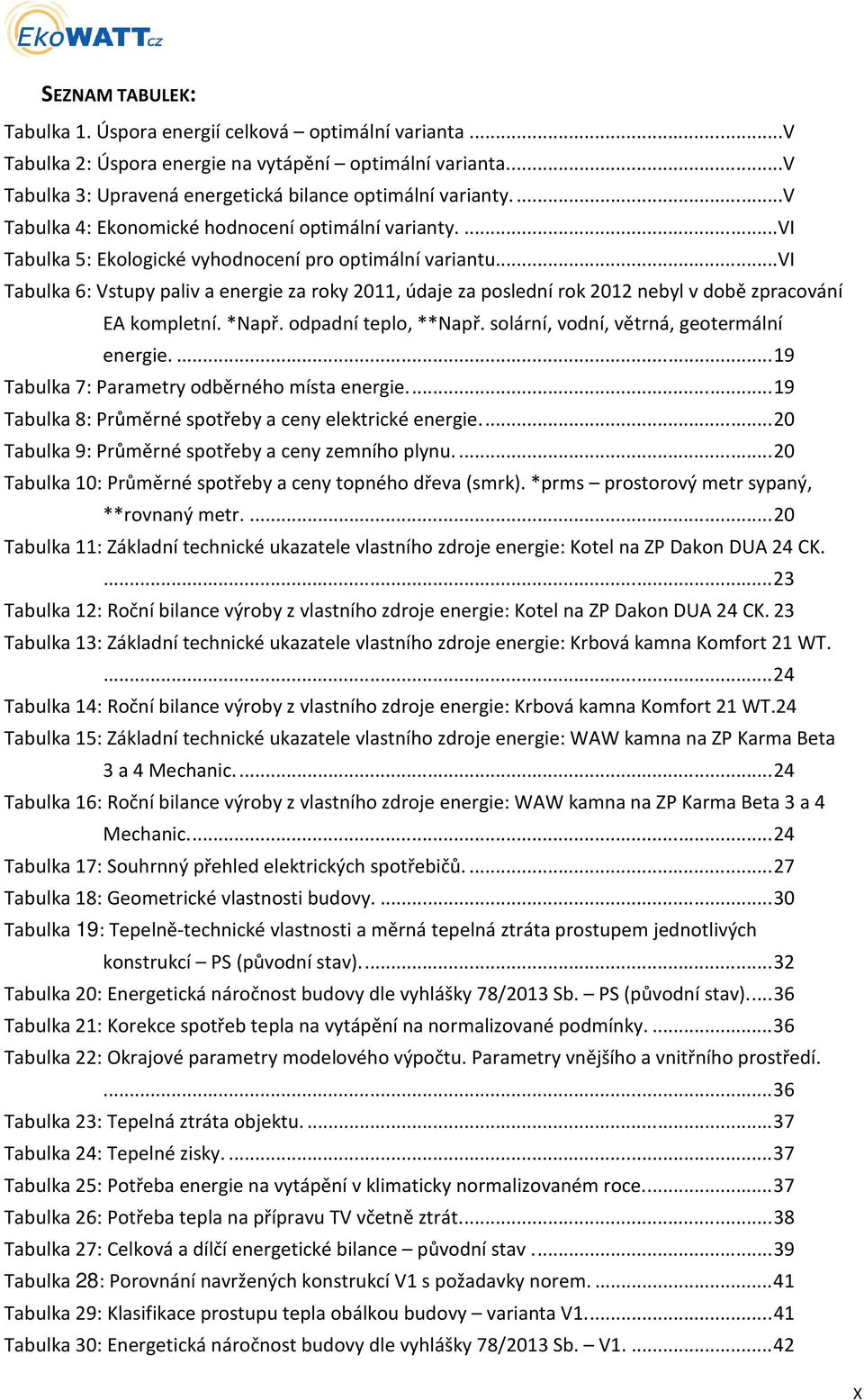 ..vi Tabulka 6: Vstupy paliv a energie za roky 2011, údaje za poslední rok 2012 nebyl v době zpracování EA kompletní. *Např. odpadní teplo, **Např. solární, vodní, větrná, geotermální energie.