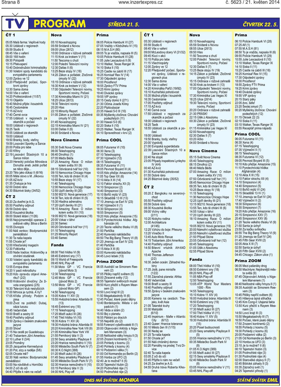 14:20 Profesionálové (11/57) 15:10 Objektiv 15:40 Možná přijde i kouzelník 16:45 Cestománie 17:15 AZ-kvíz 17:40 Černé ovce 17:55 Události v regionech za okamžik a počasí 18:00 Události v regionech