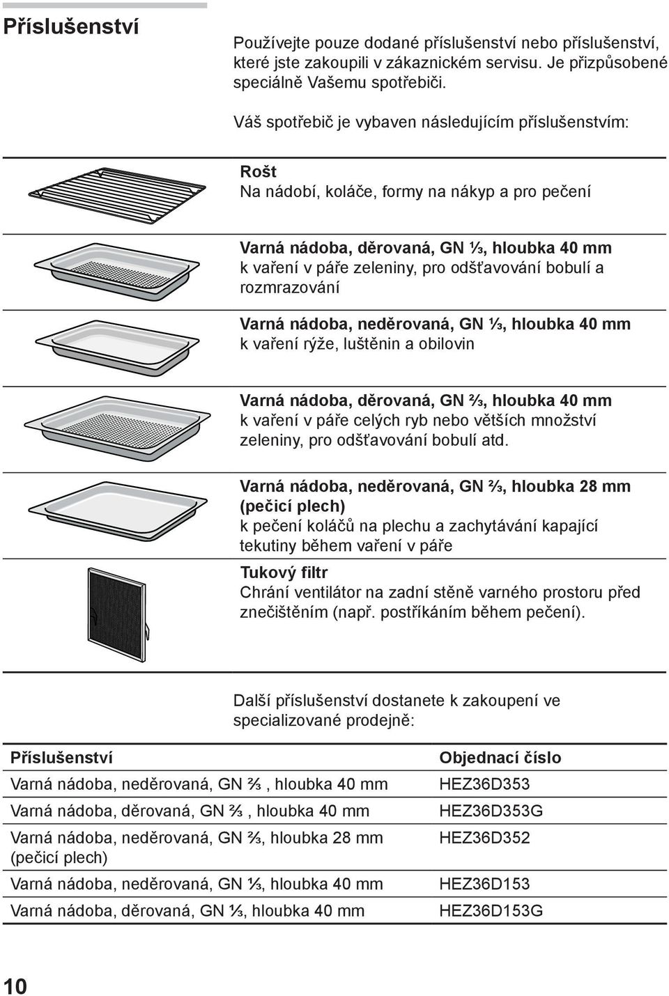 a rozmrazování Varná nádoba, neděrovaná, GN ⅓, hloubka 40 mm k vaření rýže, luštěnin a obilovin Varná nádoba, děrovaná, GN ⅔, hloubka 40 mm k vaření v páře celých ryb nebo větších množství zeleniny,