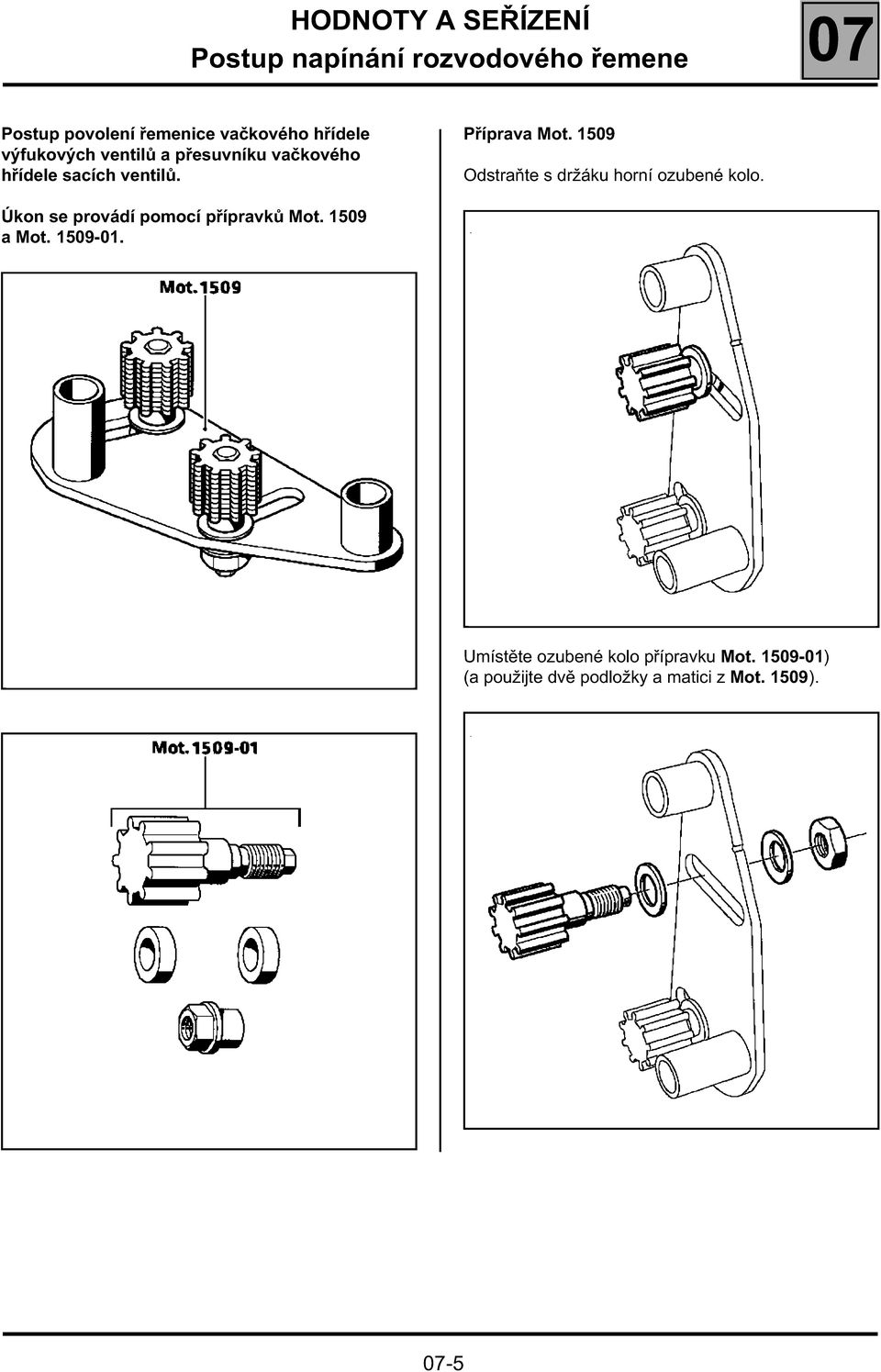 1509 Odstraňte s držáku horní ozubené kolo. Úkon se provádí pomocí přípravků Mot. 1509 a Mot.