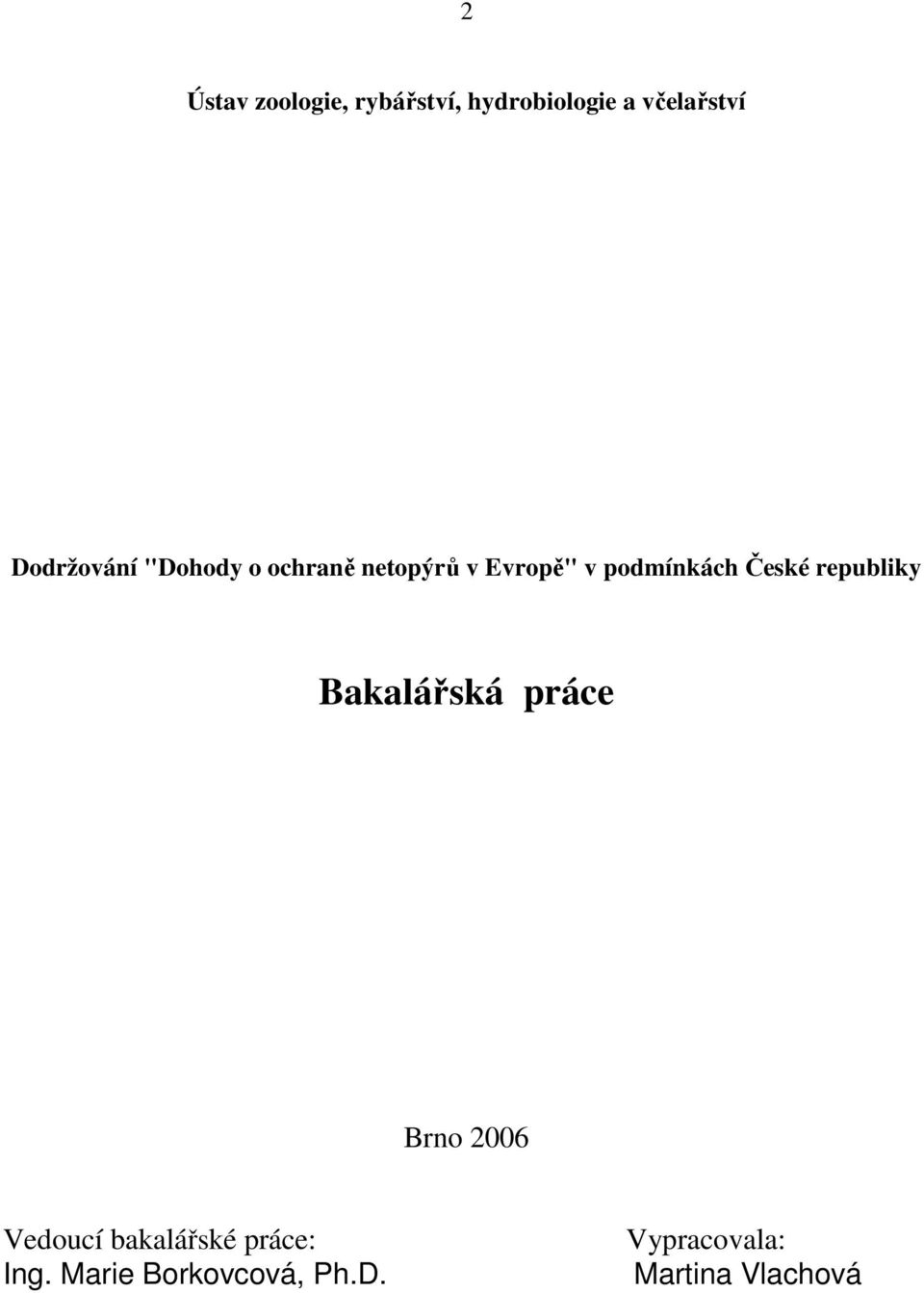 České republiky Bakalářská práce Brno 2006 Vedoucí