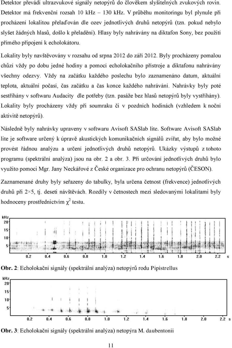 Hlasy byly nahrávány na diktafon Sony, bez použití přímého připojení k echolokátoru. Lokality byly navštěvovány v rozsahu od srpna 2012 do září 2012.