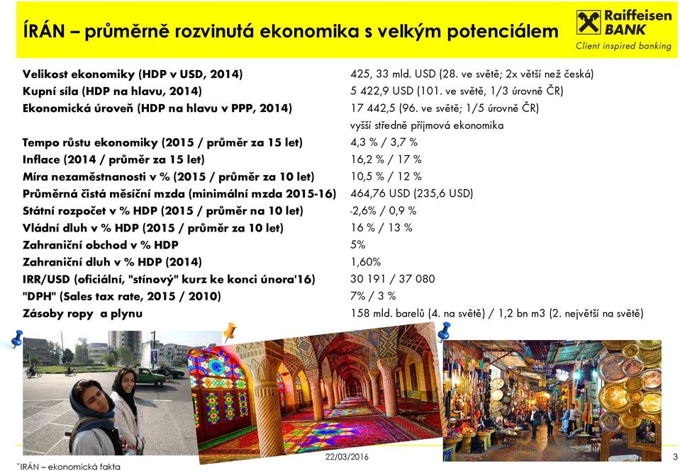 ve světě; 1/5 úrovně ČR) vyšší středně příjmová ekonomika Míra nezaměstnanosti v % (215 / průměr za 1 let) 1,5 % / 12 % Průměrná čistá měsíční mzda (minimální mzda 215-16) 464,76 USD (235,6 USD)