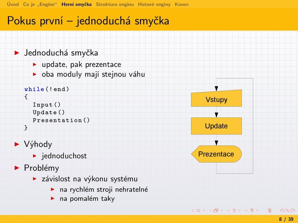 end ) { Input () Update () Presentation () } Výhody jednoduchost