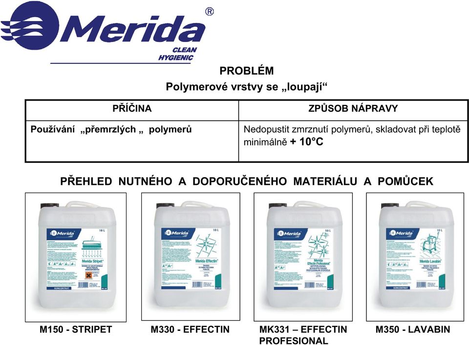 teplot minimáln + 10 C P EHLED NUTNÉHO A DOPORU ENÉHO MATERIÁLU A POM