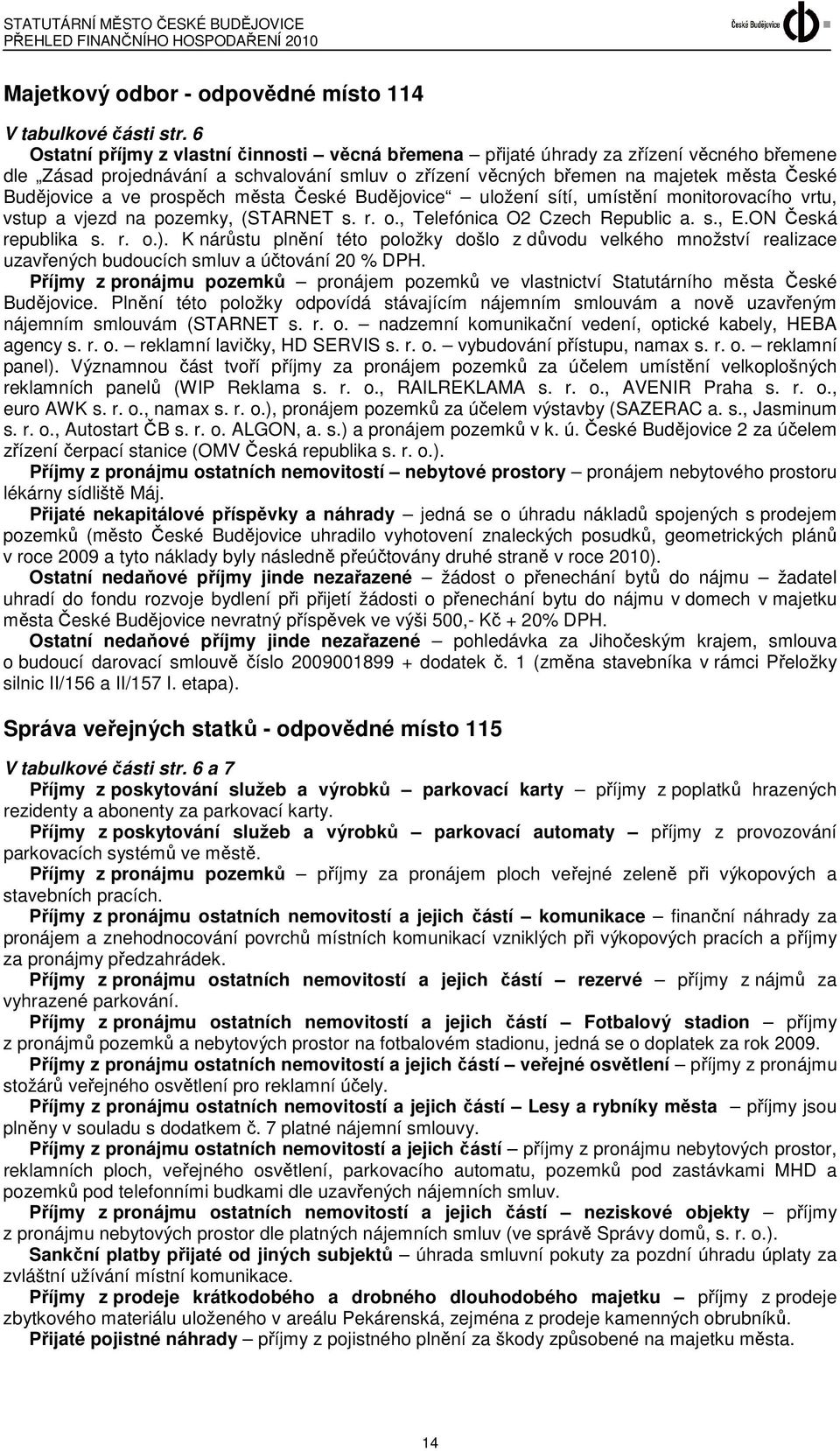 prospěch města České Budějovice uložení sítí, umístění monitorovacího vrtu, vstup a vjezd na pozemky, (STARNET s. r. o., Telefónica O2 Czech Republic a. s., E.ON Česká republika s. r. o.).