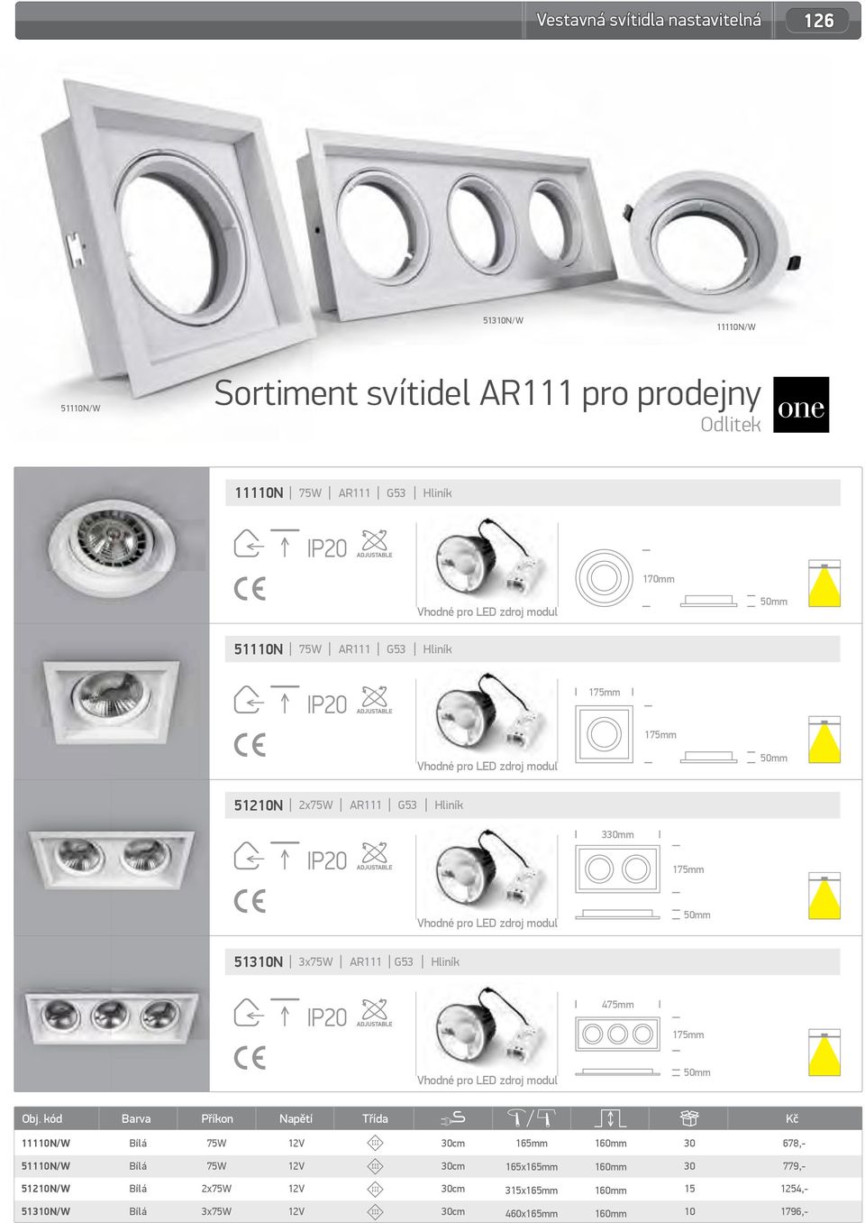 175mm Vhodné pro LED zdroj modul 50mm 51310N 3x AR111 G53 Hliník 475mm 175mm Vhodné pro LED zdroj modul 50mm Obj.