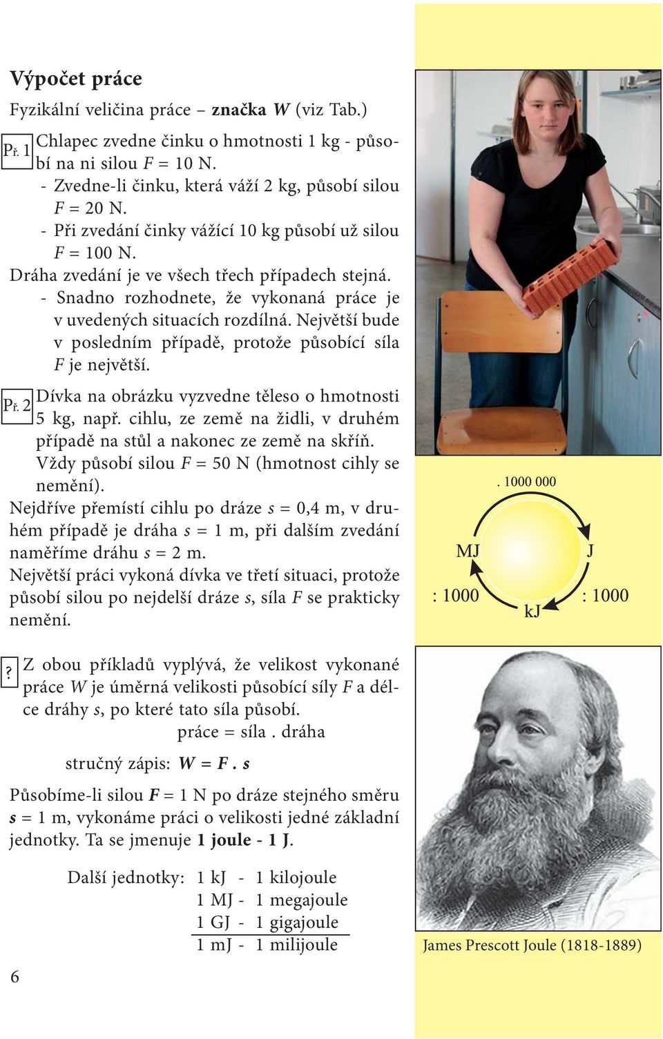 Největší bude v posledním případě, protože působící síla F je největší. Dívka na obrázku vyzvedne těleso o hmotnosti 5 kg, např.