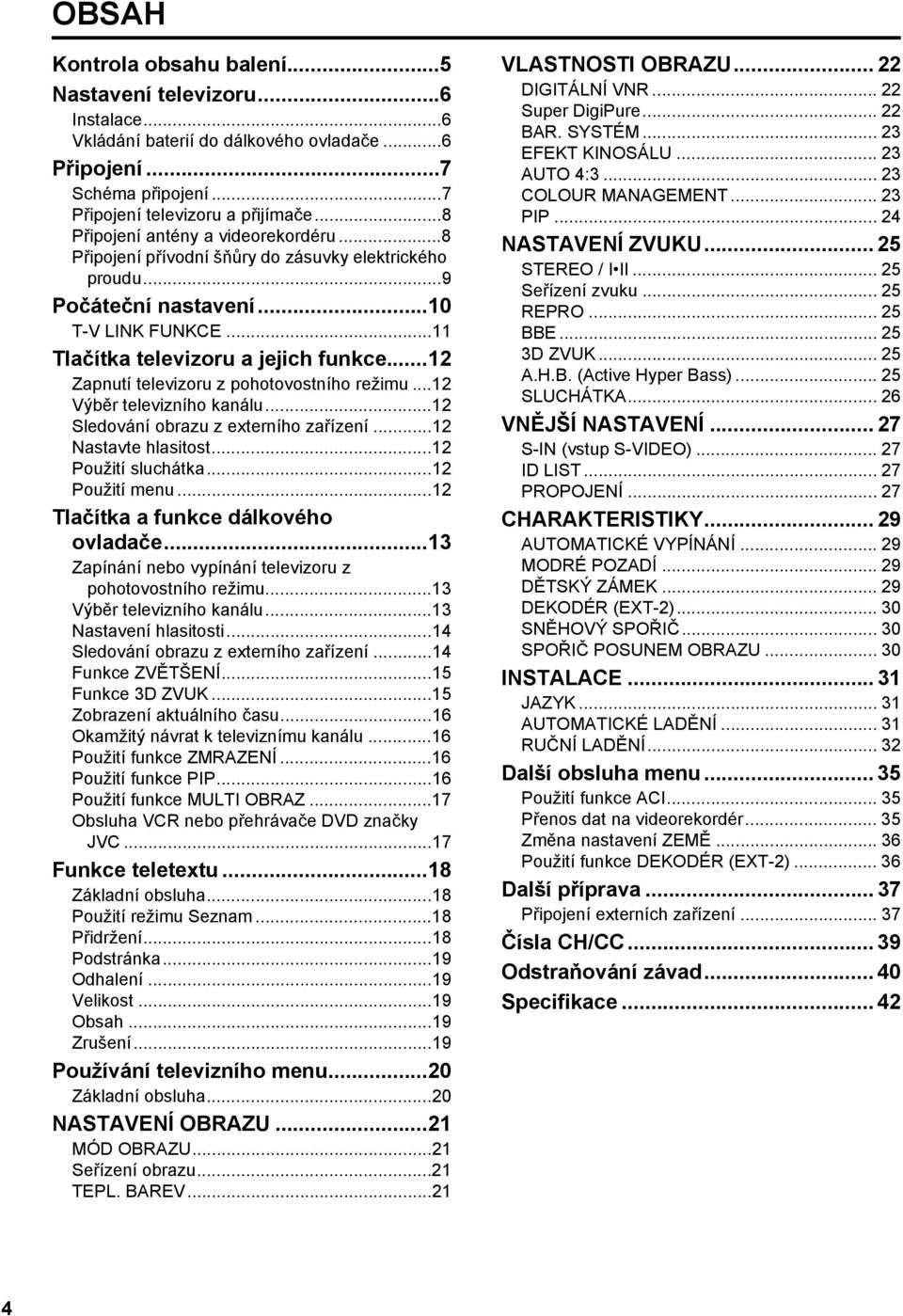 ..12 Zapnutí televizoru z pohotovostního režimu...12 Výběr televizního kanálu...12 Sledování obrazu z externího zařízení...12 Nastavte hlasitost...12 Použití sluchátka...12 Použití menu.