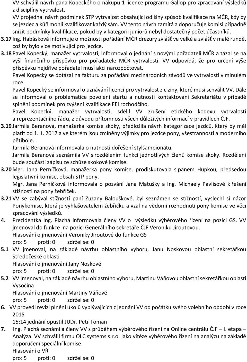 VV tento návrh zamítá a doporučuje komisi případně snížit podmínky kvalifikace, pokud by v kategorii juniorů nebyl dostatečný počet účastníků. 3.17 Ing.