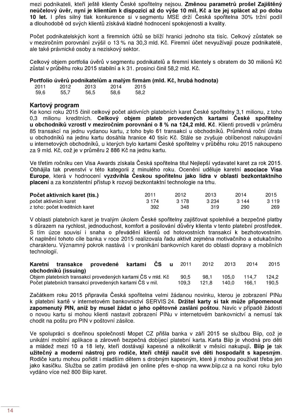 Počet podnikatelských kont a firemních účtů se blíží hranici jednoho sta tisíc. Celkový zůstatek se v meziročním porovnání zvýšil o 13 % na 30,3 mld. Kč.