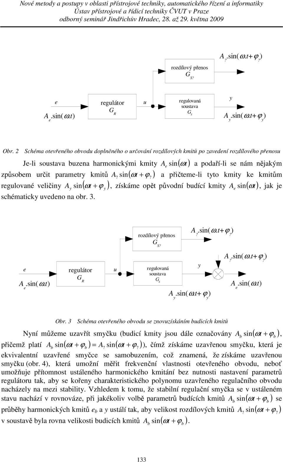 2 Schéma otvřného ovod doplněného o rčování rozdílových kmitů po zavdní rozdílového přnos J-li zna harmonickými kmit sin ( ωt a podaří-li s nám nějakým způsom rčit paramtr kmitů sin? ( ω t ϕ?