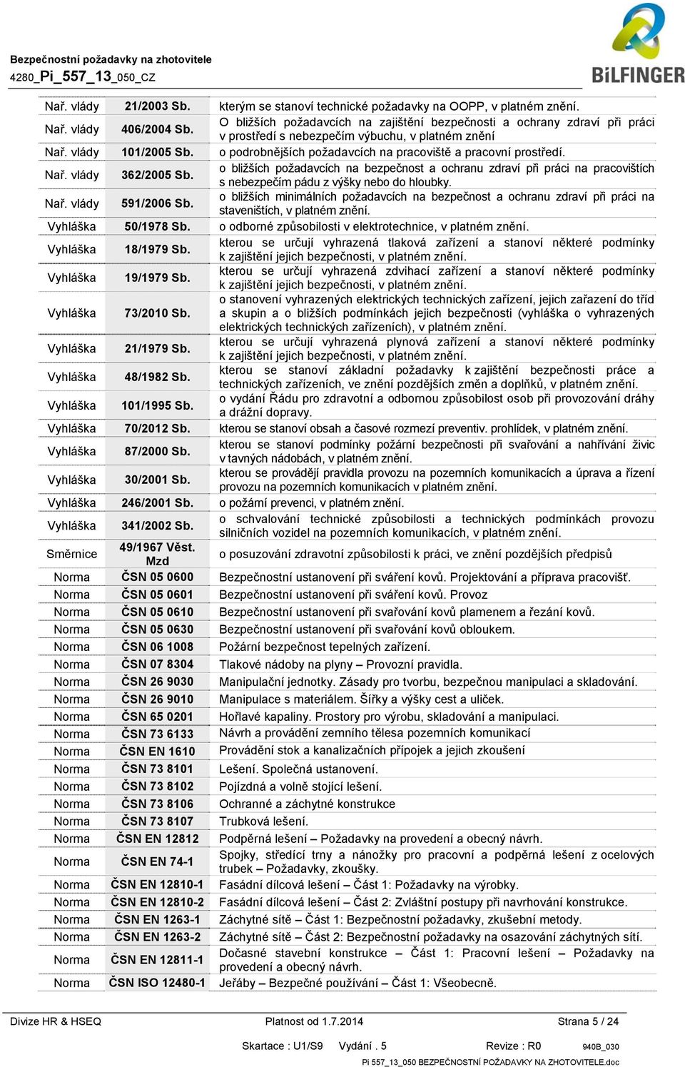 o podrobnějších požadavcích na pracoviště a pracovní prostředí. Nař. vlády 362/2005 Sb.