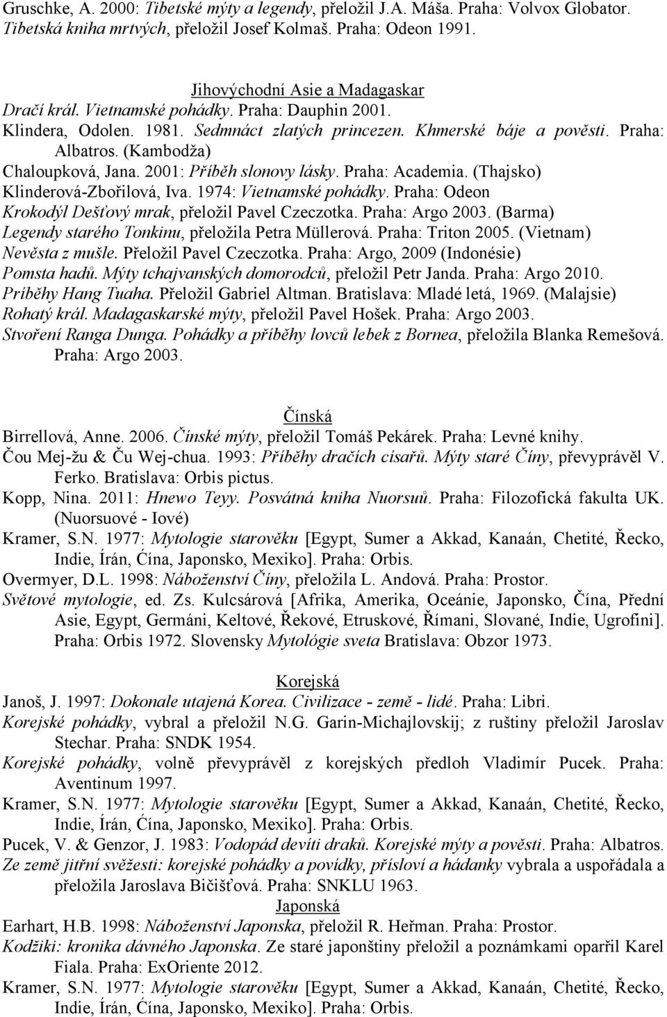 Praha: Academia. (Thajsko) Klinderová-Zbořilová, Iva. 1974: Vietnamské pohádky. Praha: Odeon Krokodýl Dešťový mrak, přeloţil Pavel Czeczotka. Praha: Argo 2003.