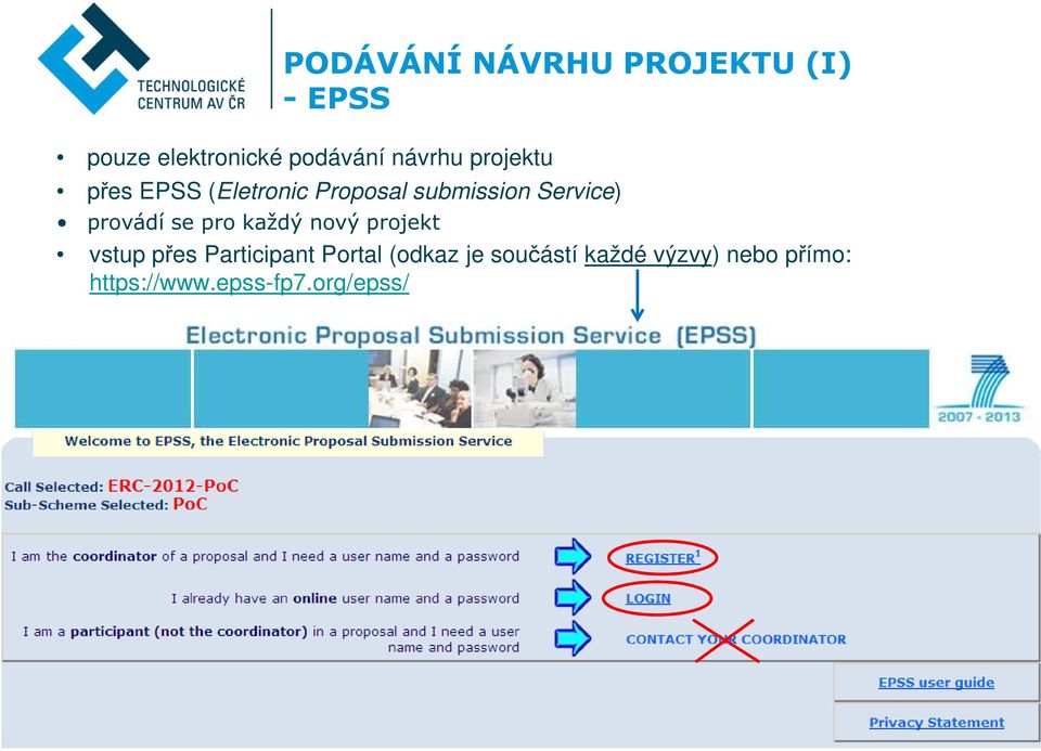 provádí se pro každý nový projekt vstup přes Participant Portal