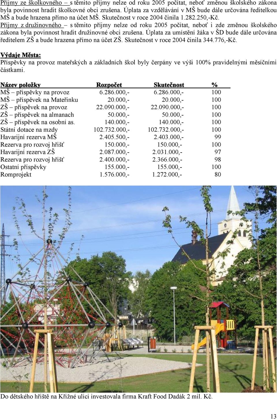 Příjmy z družinovného s těmito příjmy nelze od roku 2005 počítat, neboť i zde změnou školského zákona byla povinnost hradit družinovné obci zrušena.