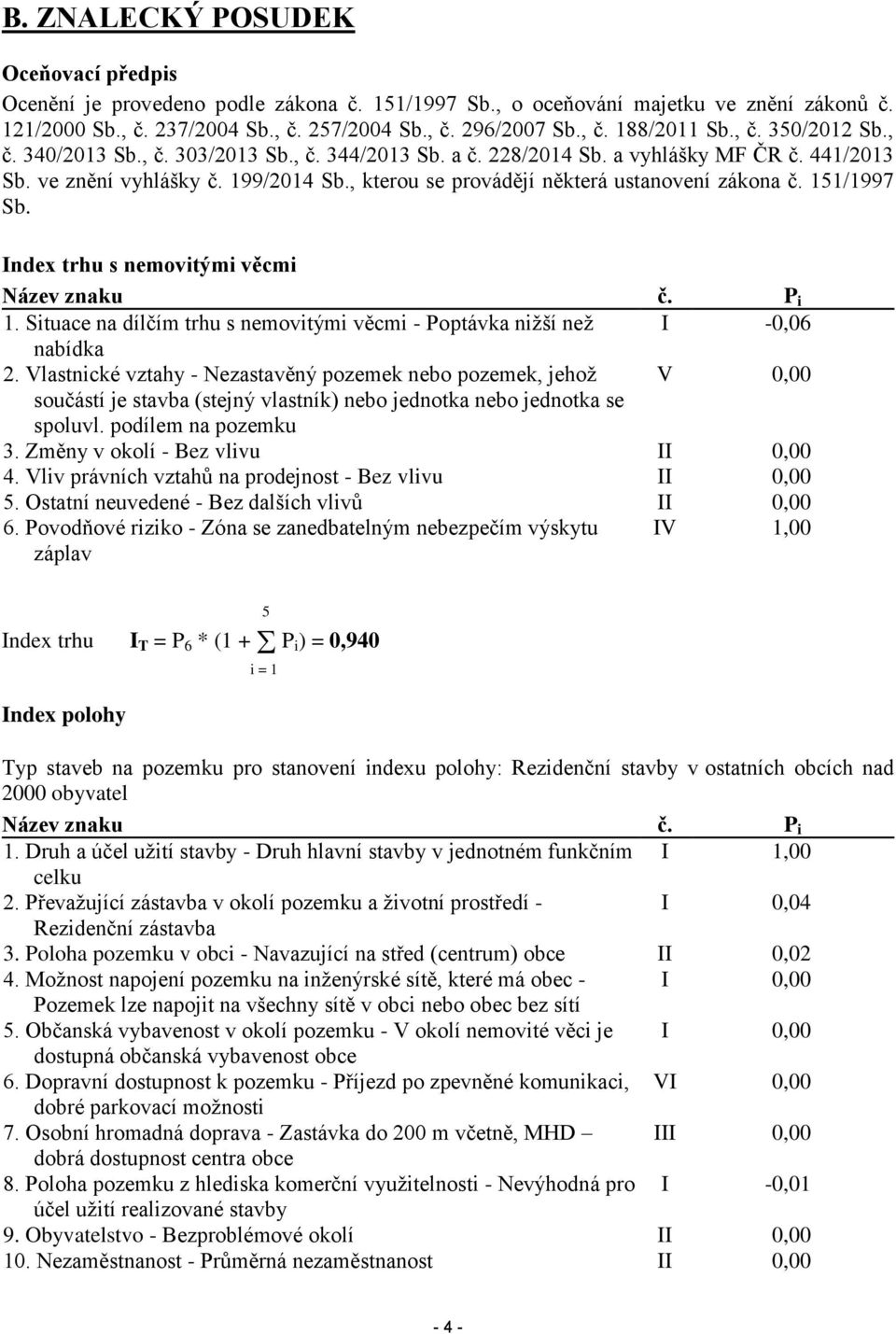 , kterou se provádějí některá ustanovení zákona č. 151/1997 Sb. Index trhu s nemovitými věcmi Název znaku č. P i 1. Situace na dílčím trhu s nemovitými věcmi - Poptávka nižší než I -0,06 nabídka 2.