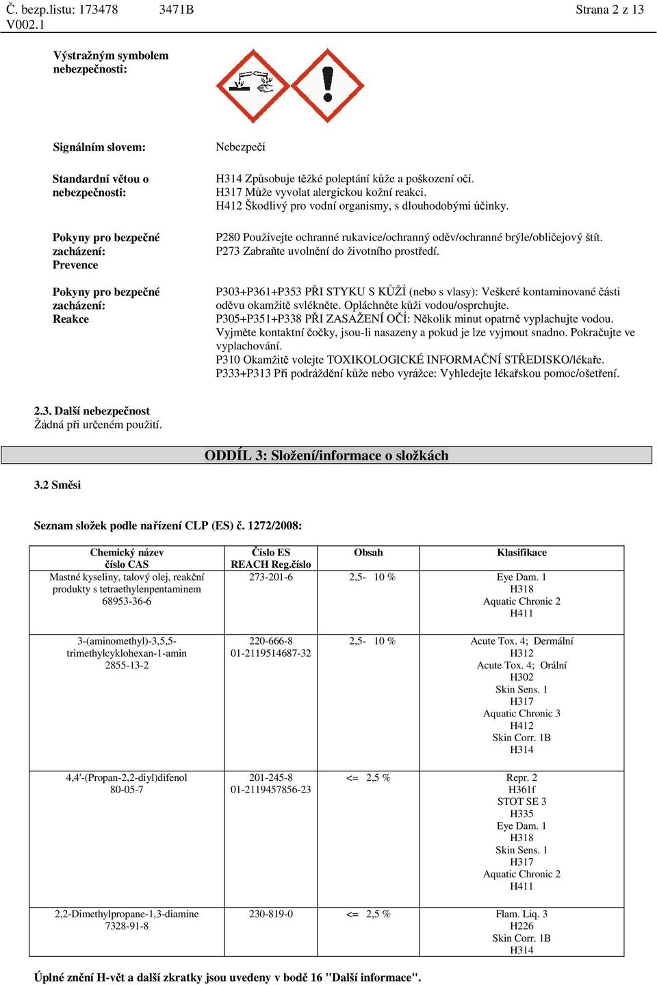 P280 Používejte ochranné rukavice/ochranný oděv/ochranné brýle/obličejový štít. P273 Zabraňte uvolnění do životního prostředí.