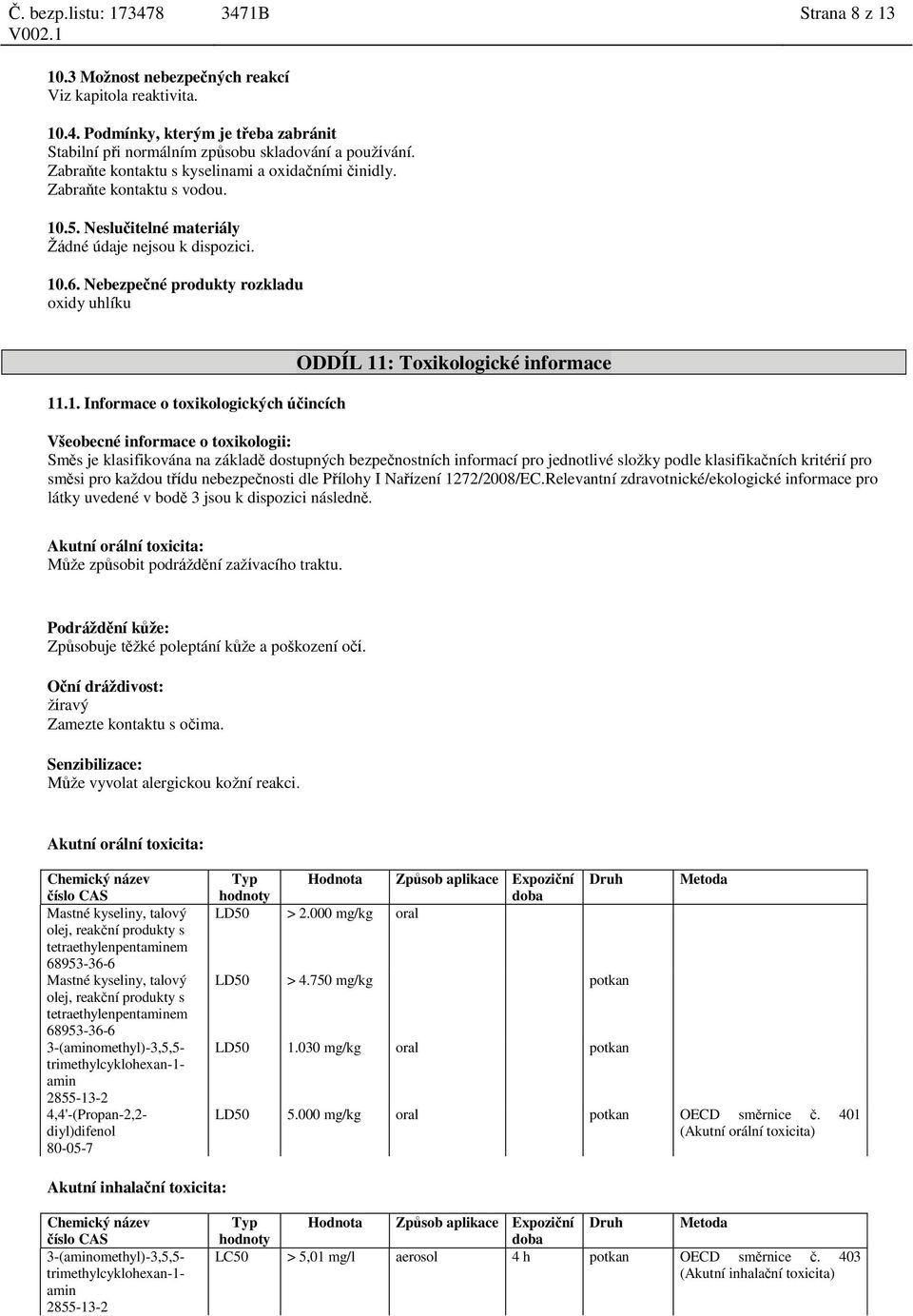 .5. Neslučitelné materiály Žádné údaje nejsou k dispozici. 10