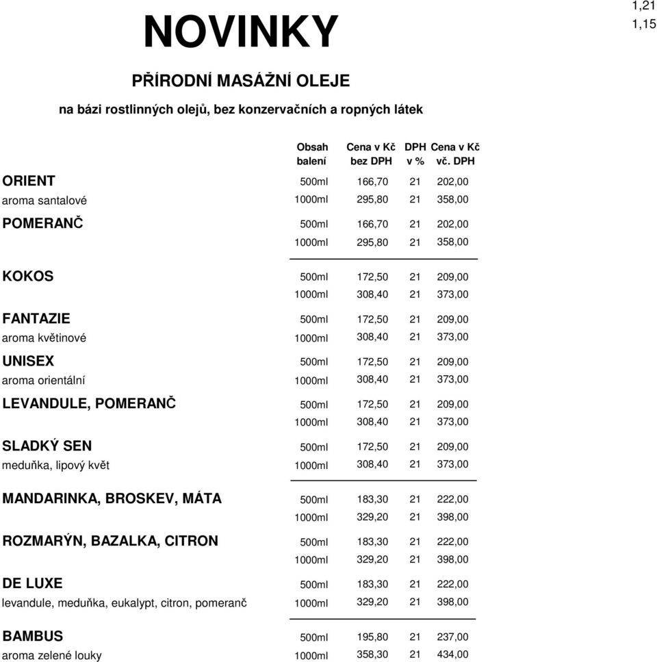 LEVANDULE, POMERANČ 500ml 172,50 209,00 1000ml 308,40 373,00 SLADKÝ SEN 500ml 172,50 209,00 meduňka, lipový květ 1000ml 308,40 373,00 MANDARINKA, BROSKEV, MÁTA 500ml 183,30 222,00 1000ml 329,20