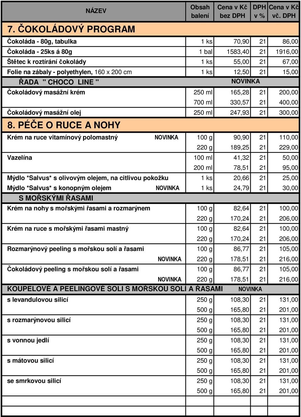 PÉČE O RUCE A NOHY Krém na ruce vitamínový polomastný NOVINKA 100 g 90,90 110,00 220 g 189,25 229,00 Vazelína 100 ml 41,32 50,00 200 ml 78,51 95,00 Mýdlo *Salvus* s olivovým olejem, na citlivou