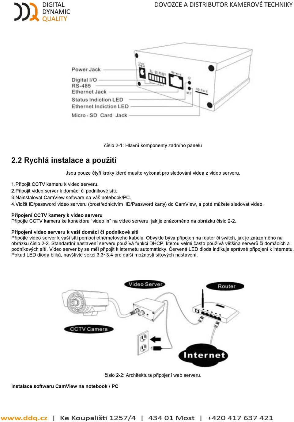 Připojení CCTV kamery k video serveru Připojte CCTV kameru ke konektoru video in na video serveru jak je znázorněno na obrázku číslo 2-2.