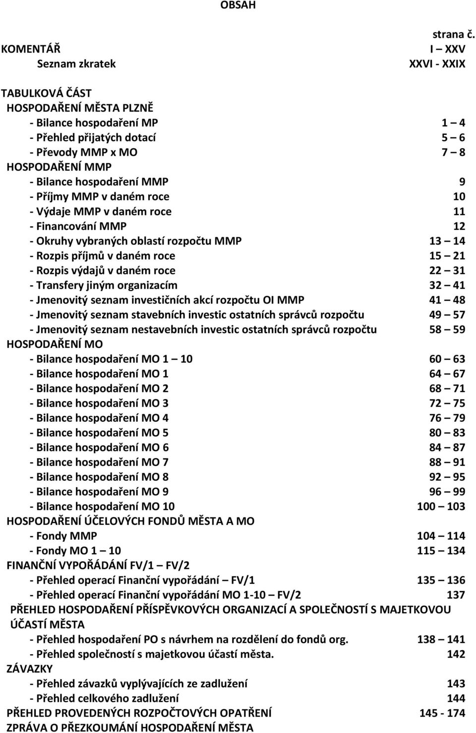 daném roce 10 - Výdaje MMP v daném roce 11 - Financování MMP 12 - Okruhy vybraných oblastí rozpočtu MMP 13 14 - Rozpis příjmů v daném roce 15 21 - Rozpis výdajů v daném roce 22 31 - Transfery jiným