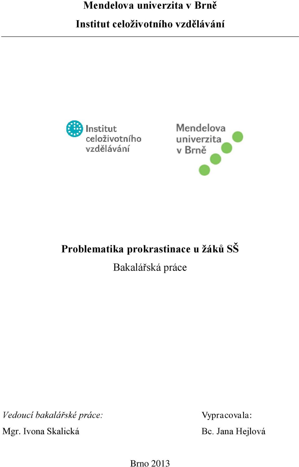 Bakalářská práce Vedoucí bakalářské práce: Mgr.