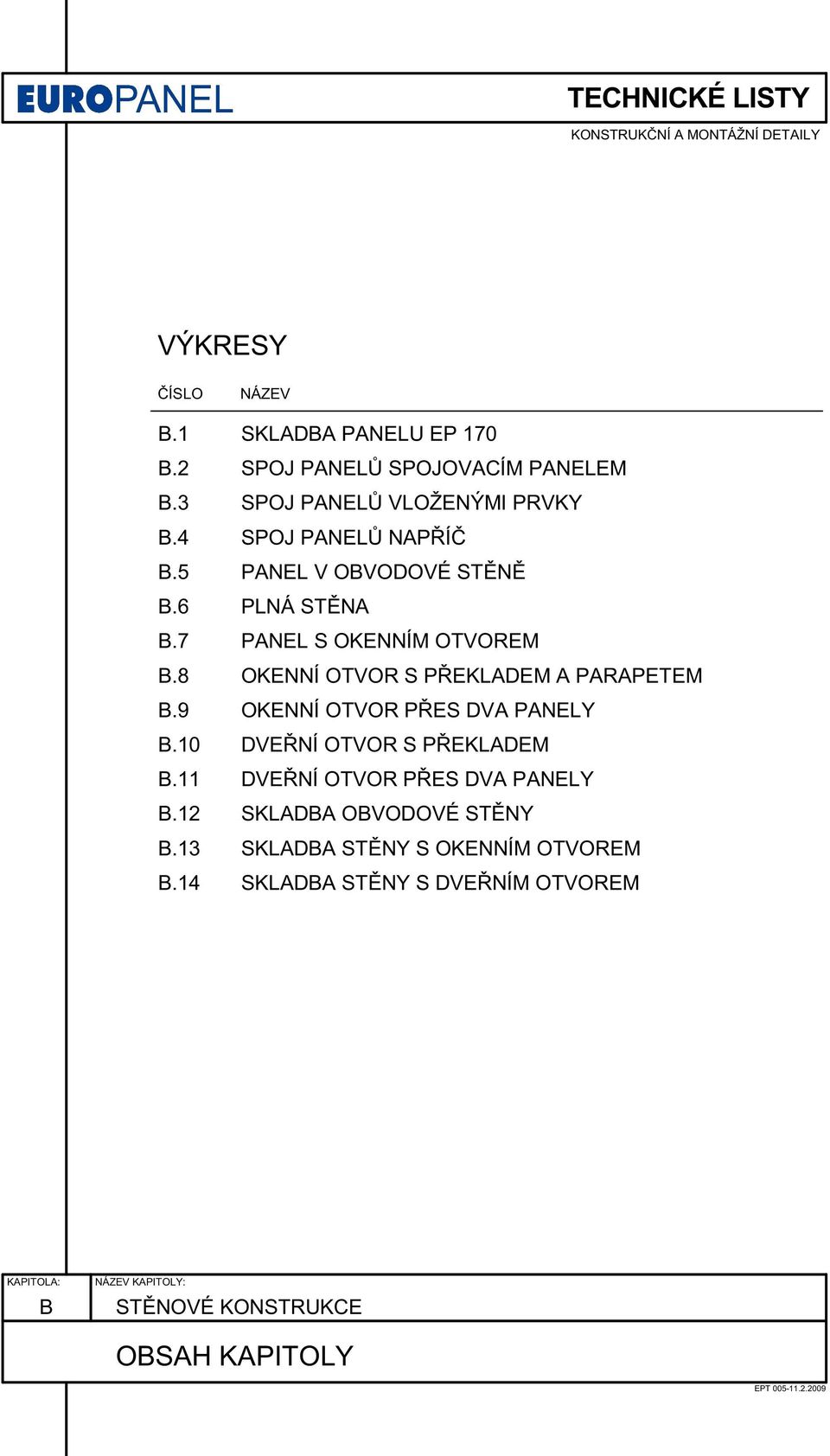 8 OKENNÍ OTVOR S P EKLADEM A PARAPETEM B.9 OKENNÍ OTVOR P ES DVA PANELY B.10 DVE NÍ OTVOR S P EKLADEM B.