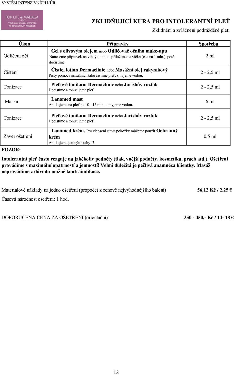 2 ml Čištění Maska Závěr ošetření POZOR: Čisticí lotion Dermaclinic nebo Masážní olej rakyníkový Prsty pomocí masážních tahů čistíme pleť, smyjeme vodou.