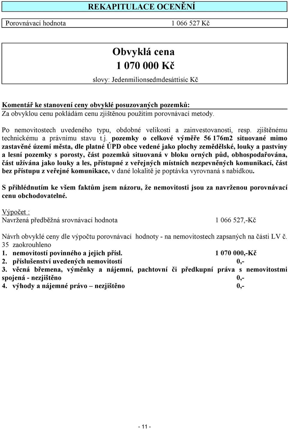 štěnou použitím porovnávací metody. Po nemovitostech uvedeného typu, obdobné velikosti a zainvestovanosti, resp. zji