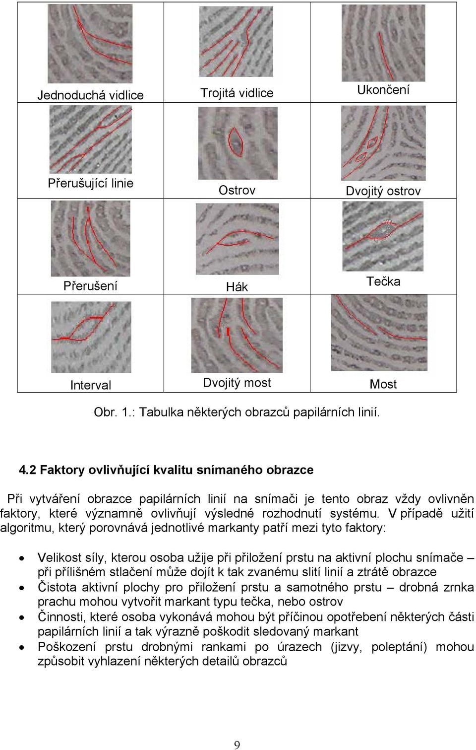 V případě užití algoritmu, který porovnává jednotlivé markanty patří mezi tyto faktory: Velikost síly, kterou osoba užije při přiložení prstu na aktivní plochu snímače při přílišném stlačení může