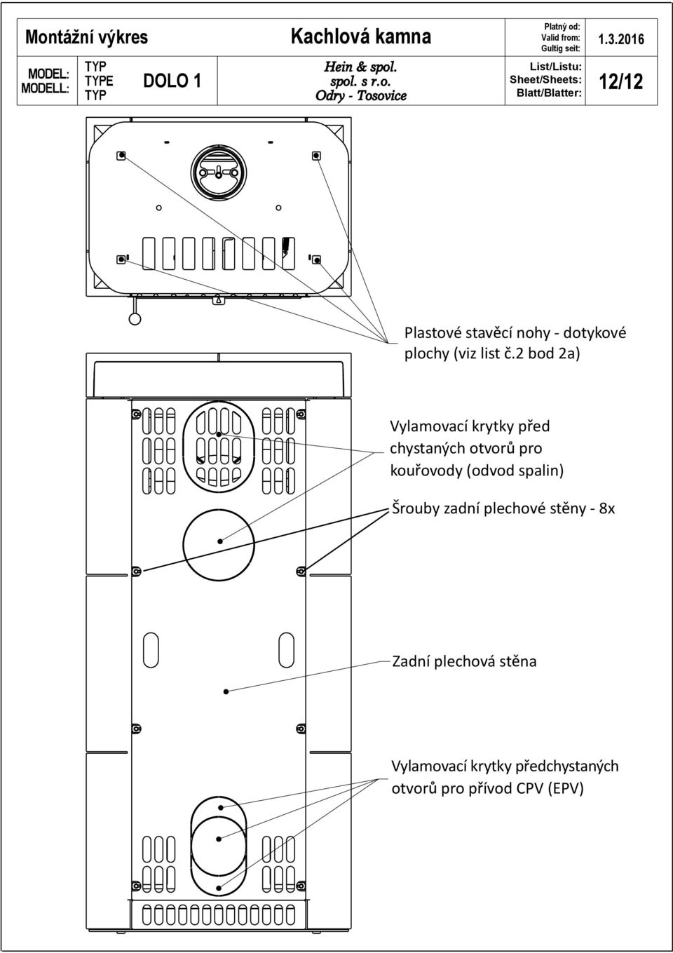 ovody (odvod spalin) Šrouby zadní plechové st ny - 8x Zadní