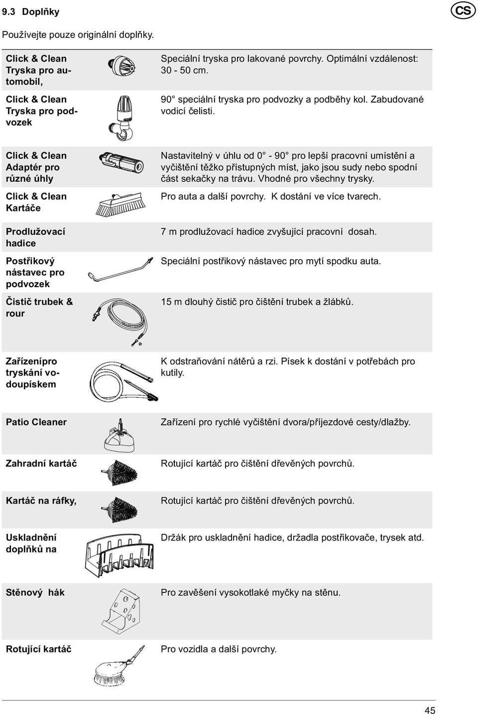 Click & Clean Adaptér pro různé úhly Click & Clean Kartáče Prodlužovací hadice Postřikový nástavec pro podvozek Čistič trubek & rour Nastavitelný v úhlu od 0-90 pro lepší pracovní umístění a