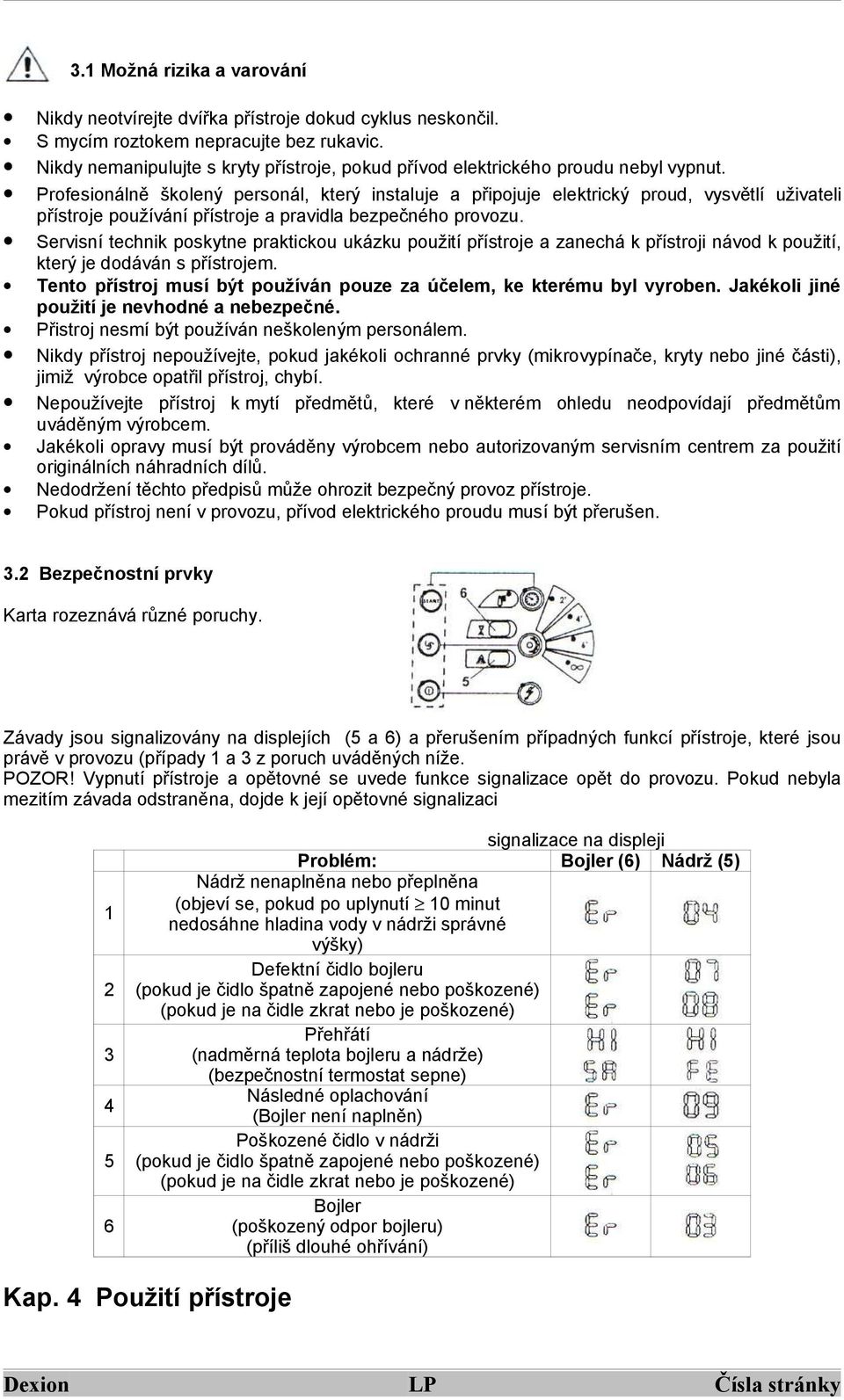 Profesionálně školený personál, který instaluje a připojuje elektrický proud, vysvětlí uživateli přístroje používání přístroje a pravidla bezpečného provozu.