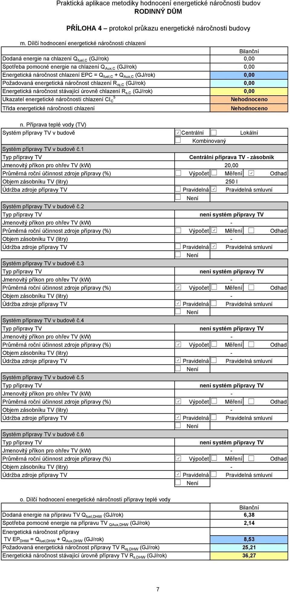 energetické náročnosti chlazení Nehodnoceno n. Příprava teplé vody (TV) Systém přípravy TV v budově Centrální Lokální Kombinovaný Systém přípravy TV v budově č.