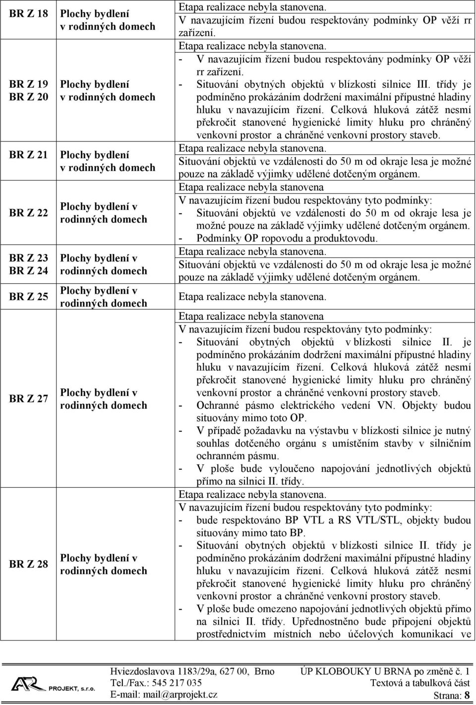 podmínky OP věží rr zařízení. - V navazujícím řízení budou respektovány podmínky OP věží rr zařízení. - Situování obytných objektů v blízkosti silnice III.