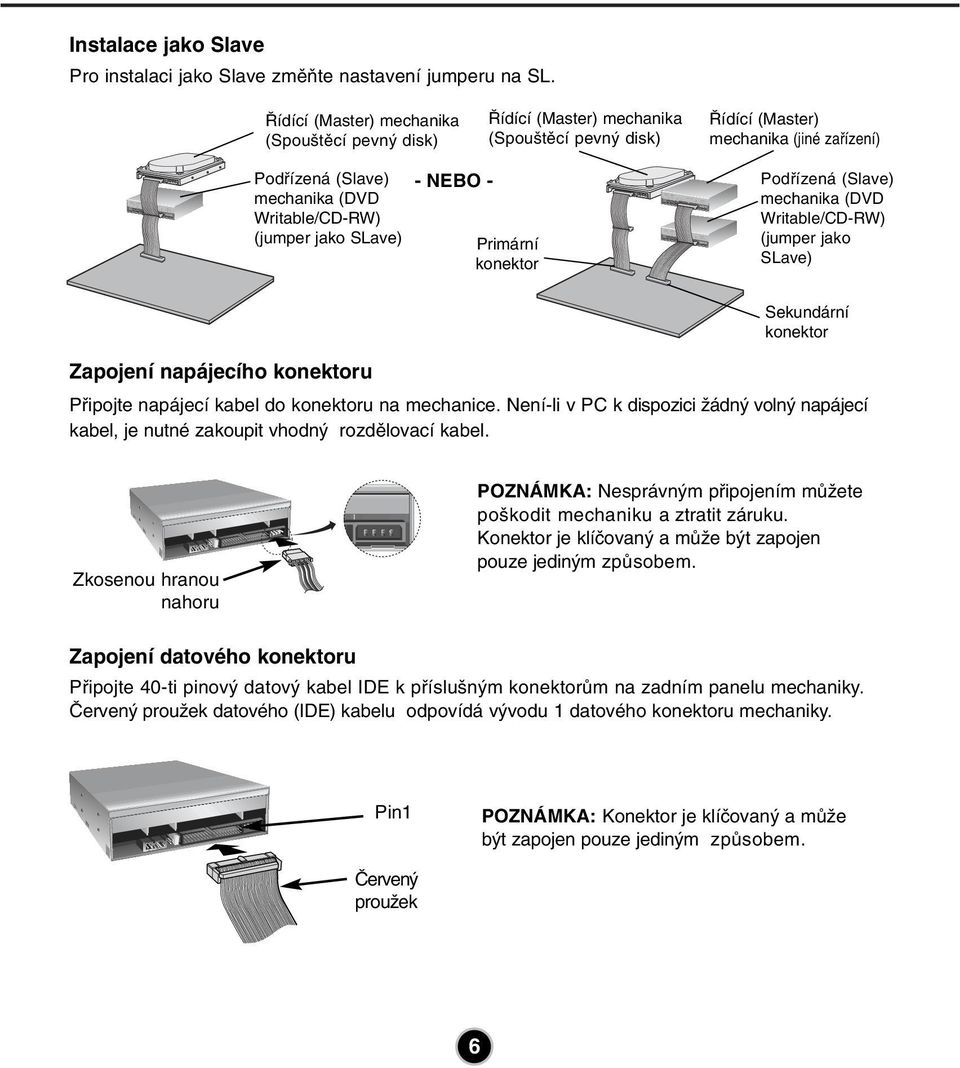 Řídící (Master) mechanika (Spouštěcí pevný disk) Řídící (Master) mechanika (Spouštěcí pevný disk) Řídící (Master) mechanika (jiné zařízení) G 39 1 Podřízená (Slave) mechanika (DVD Writable/CD-RW)