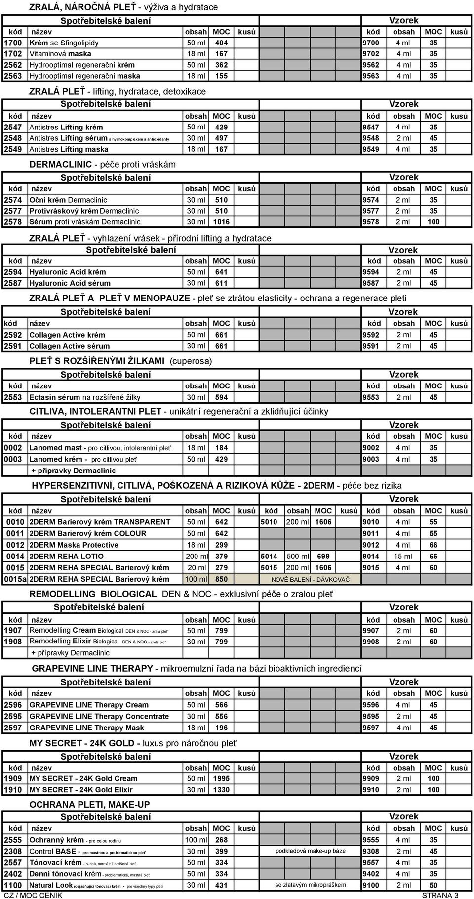 antioxidanty 30 ml 497 9548 2 ml 45 2549 Antistres Lifting maska 18 ml 167 9549 4 ml 35 DERMACLINIC - péče proti vráskám 2574 Oční krém Dermaclinic 30 ml 510 9574 2 ml 35 2577 Protivráskový krém