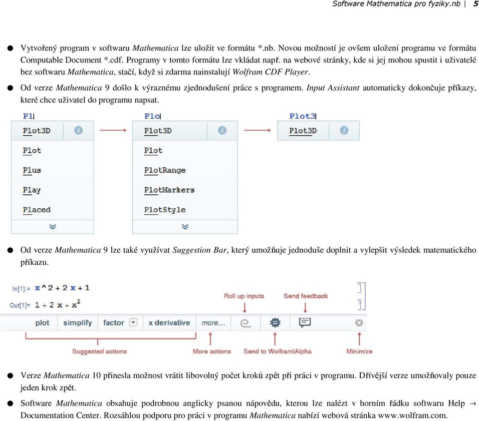 Od verze Mathematica 9 došlo k výraznému zjednodušení práce s programem. Input Assistant automaticky dokončuje příkazy, které chce uživatel do programu napsat.