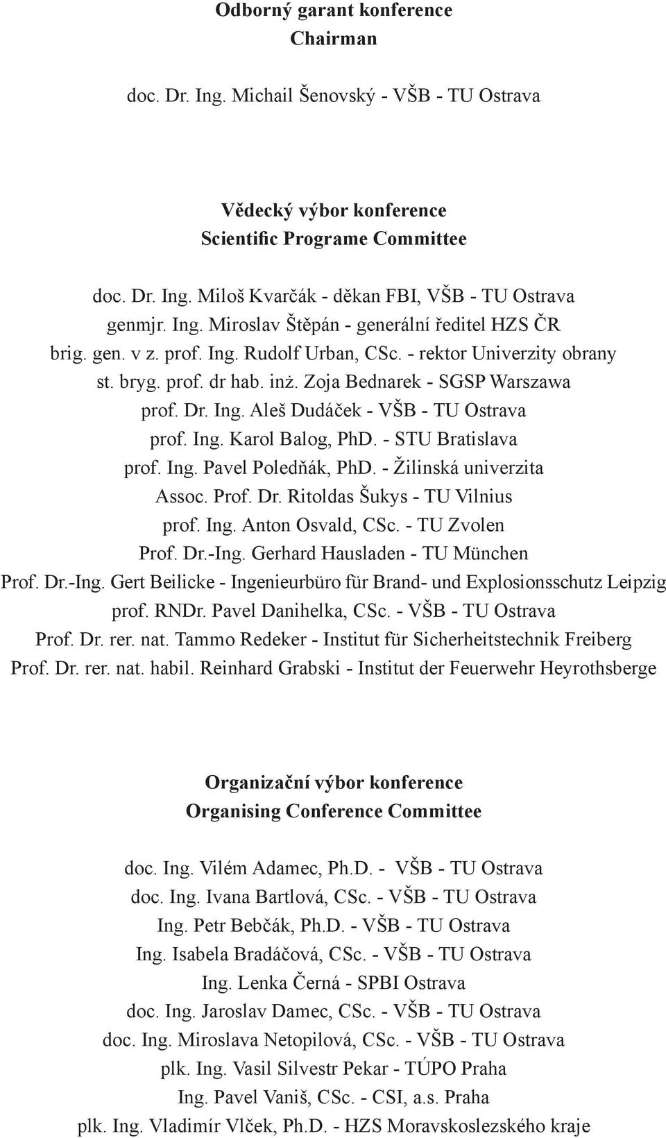 Ing. Karol Balog, PhD. - STU Bratislava prof. Ing. Pavel Poledňák, PhD. - Žilinská univerzita Assoc. Prof. Dr. Ritoldas Šukys - TU Vilnius prof. Ing. Anton Osvald, CSc. - TU Zvolen Prof. Dr.-Ing.