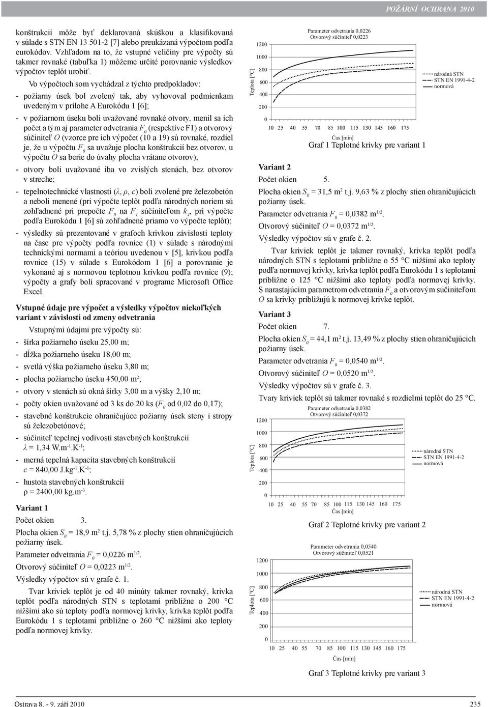Vo výpočtoch som vychádzal z týchto predpokladov: - požiarny úsek bol zvolený tak, aby vyhovoval podmienkam uvedeným v prílohe A Eurokódu 1 [6]; - v požiarnom úseku boli uvažované rovnaké otvory,