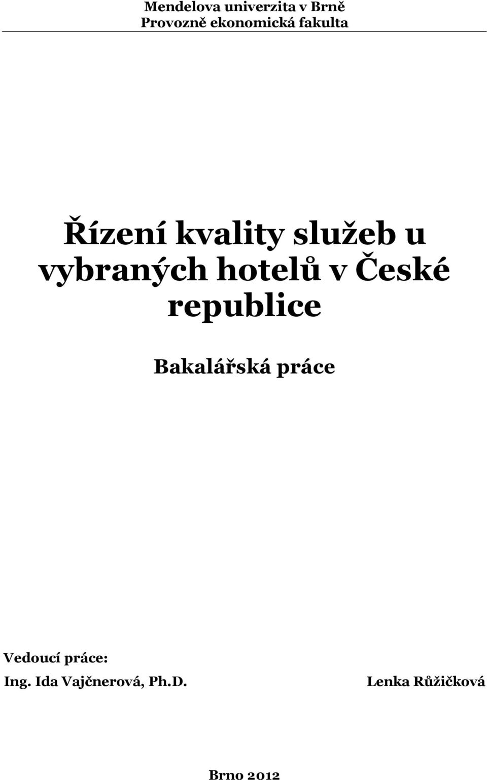 v České republice Bakalářská práce Vedoucí práce: