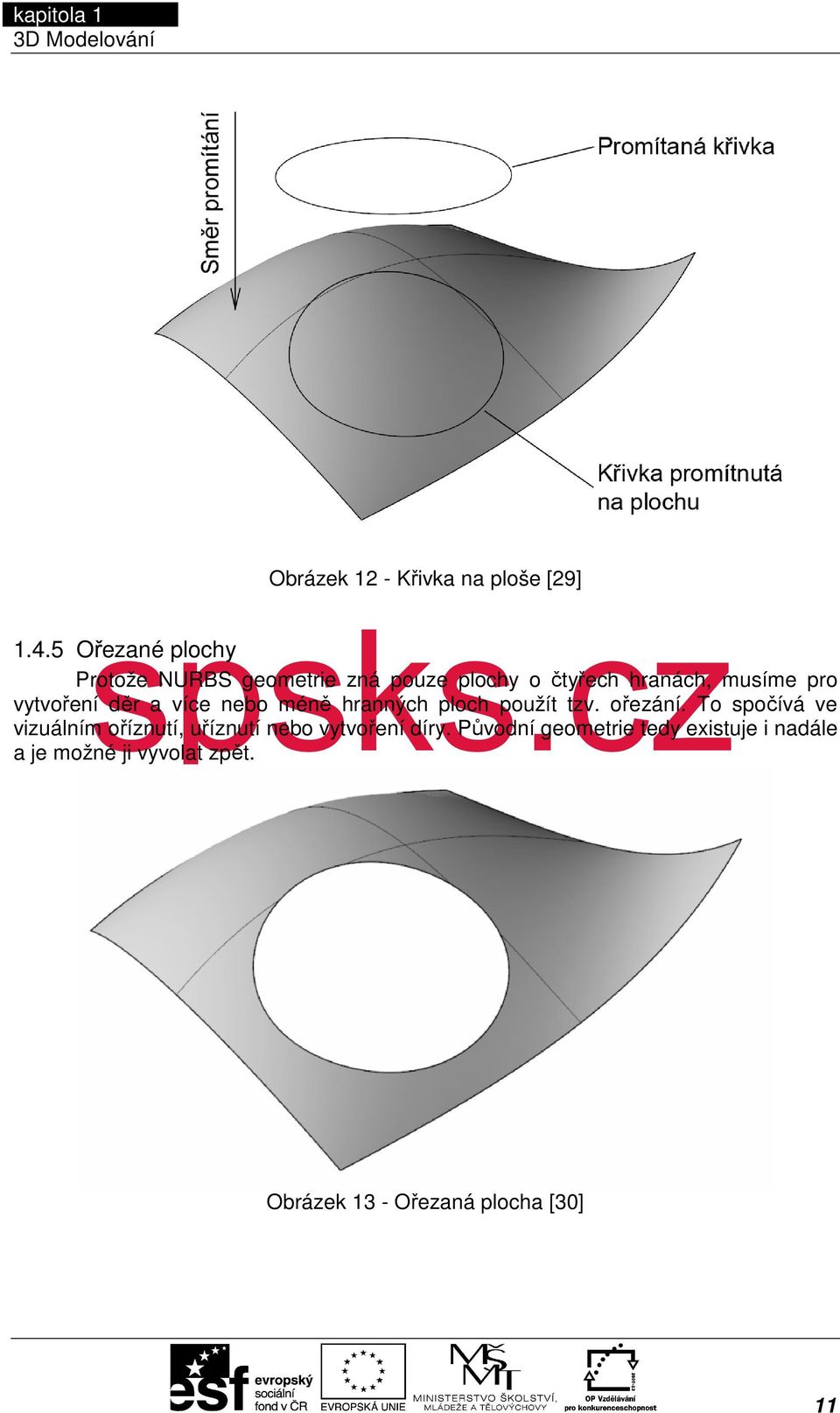 5 Ořezané plochy Protože NURBS geometrie zná pouze plochy o čtyřech hranách, musíme pro vytvoření děr a více