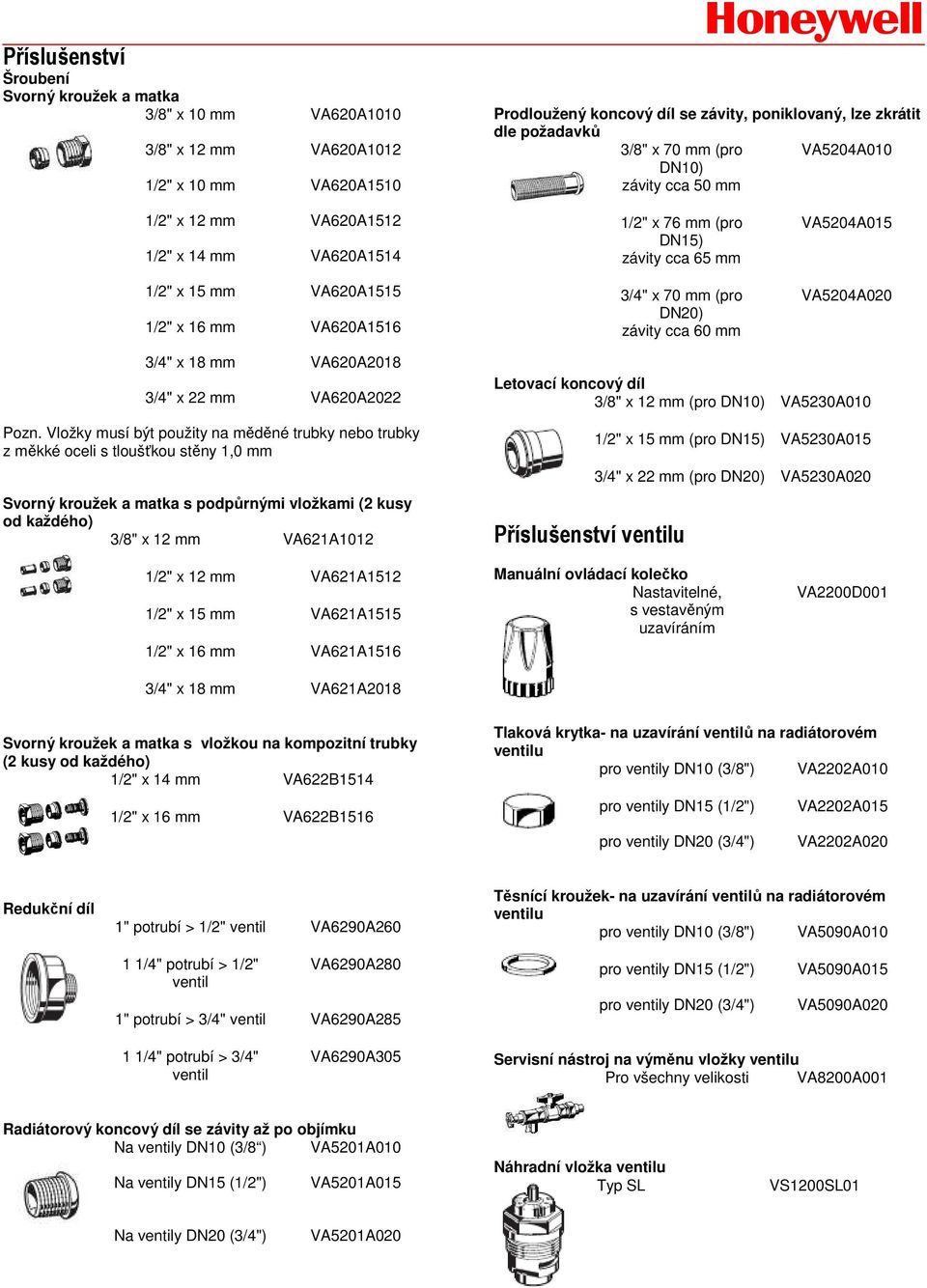 DN20) závity cca 60 mm VA5204A015 VA5204A020 3/4" x 18 mm VA620A2018 3/4" x 22 mm VA620A2022 Pozn.