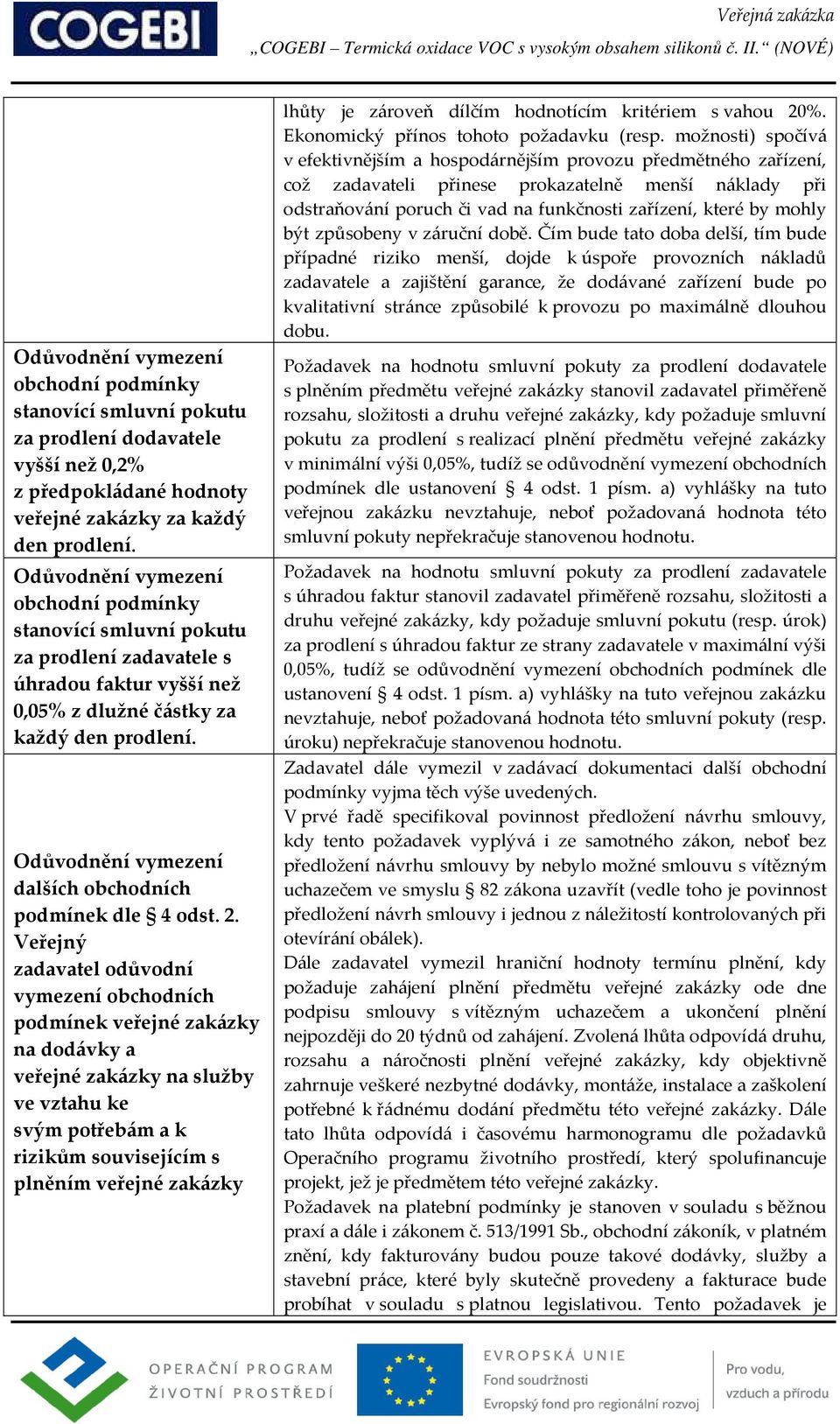 Veřejný zadavatel odůvodní vymezení obchodních podmínek veřejné zakázky na dodávky a veřejné zakázky na služby ve vztahu ke svým potřebám a k rizikům souvisejícím s plněním veřejné zakázky lhůty je