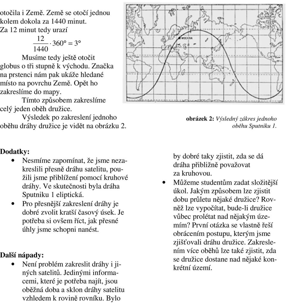 Výsledek po zakreslení jednoho obhu dráhy družice je vidt na obrázku 2. obrázek 2: Výsledný zákres jednoho obhu Sputniku 1.