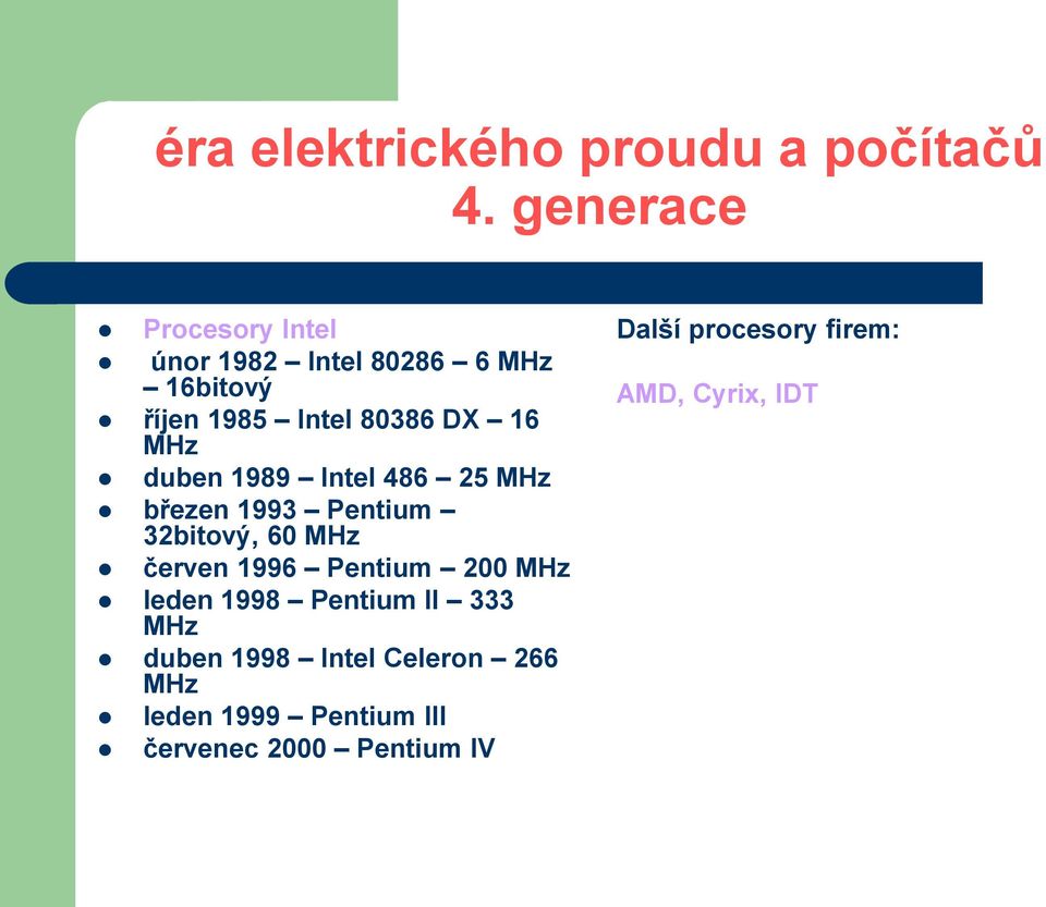 Pentium 200 MHz leden 1998 Pentium II 333 MHz duben 1998 Intel Celeron 266 MHz