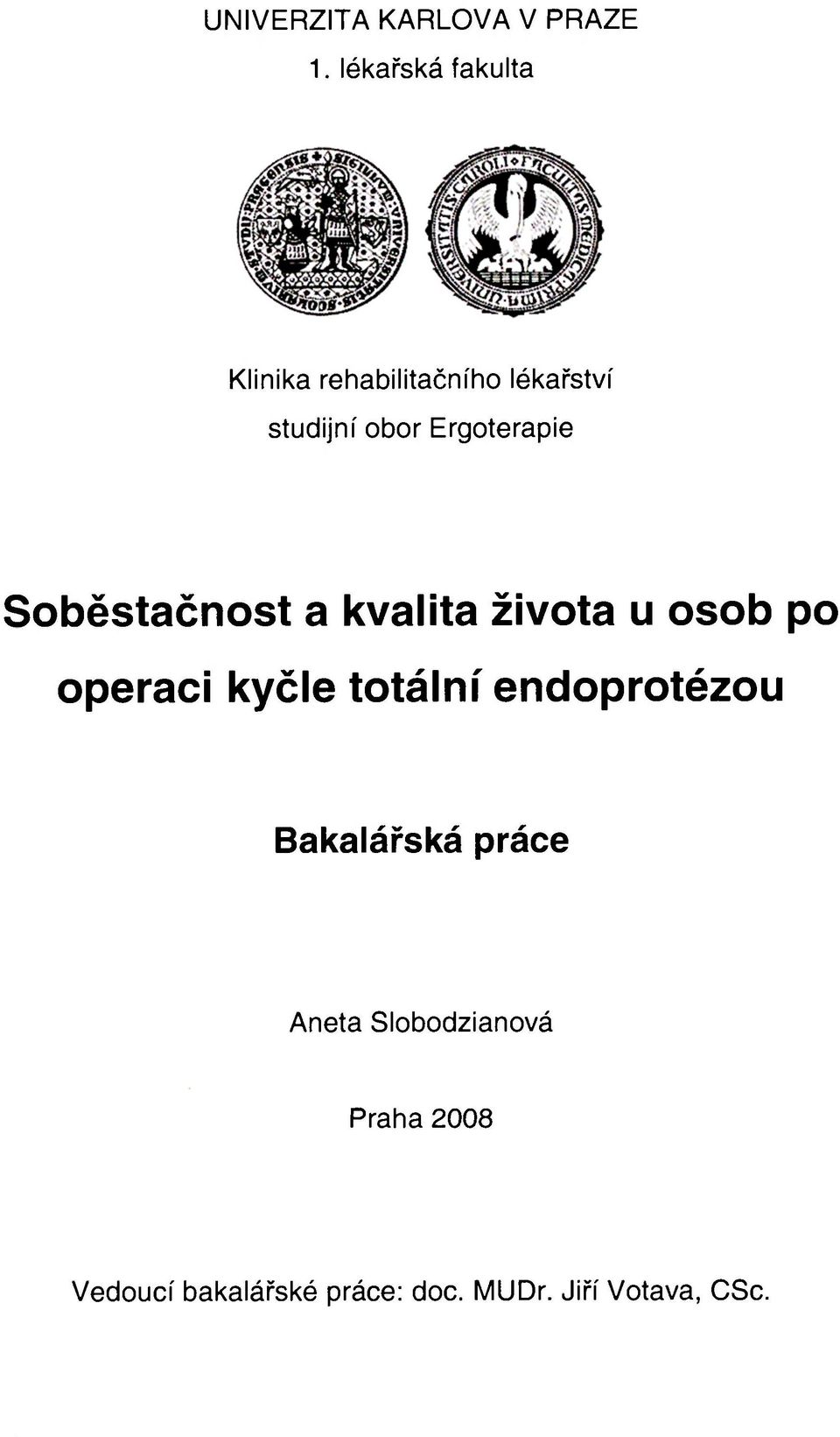 Ergoterapie Soběstačnost a kvalita života u osob po operaci kyčle